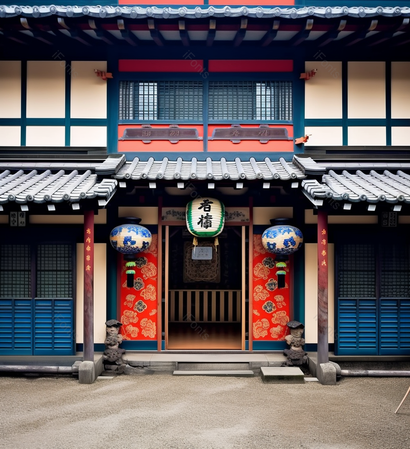 红色日式和式建筑客栈酒馆门头门口拍摄,高清,摄影图,摄影图片,图片大全,摄影图免费下载